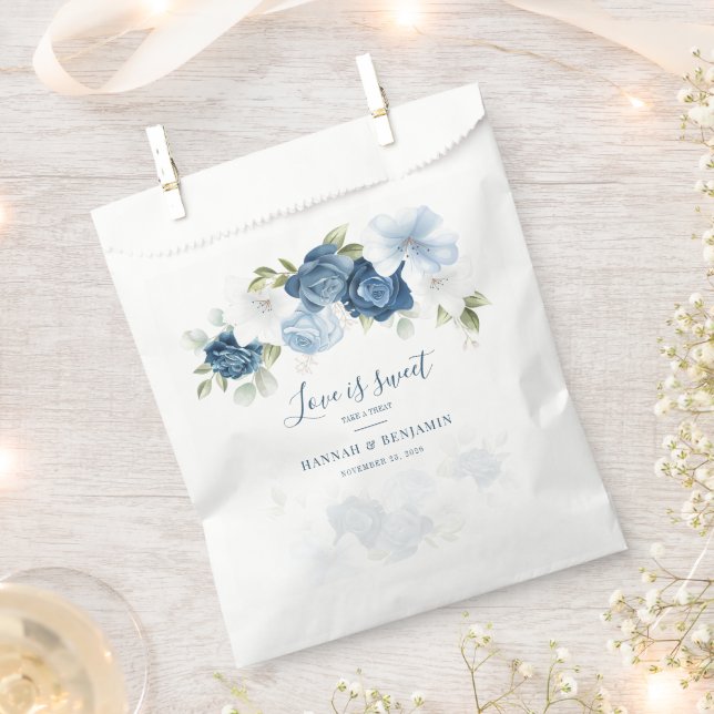 Dusty Blue Floral Greenery Botanical Wedding Favor Bag (Clipped)