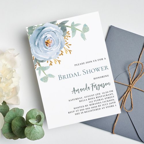 Dusty blue floral greenery Bridal Shower Invitation