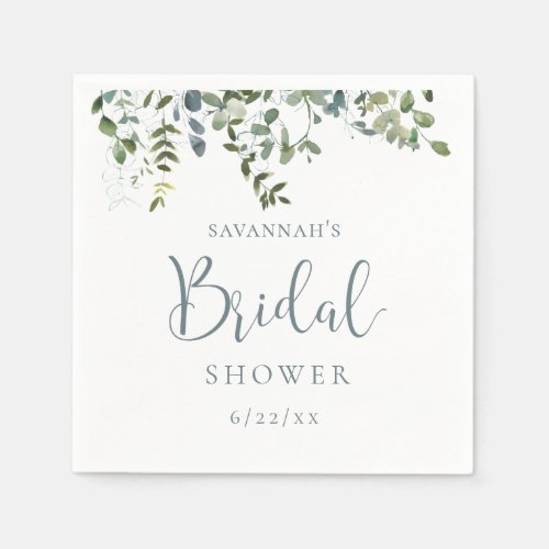 Dusty Blue Floral Greenery Bridal Shower Napkins