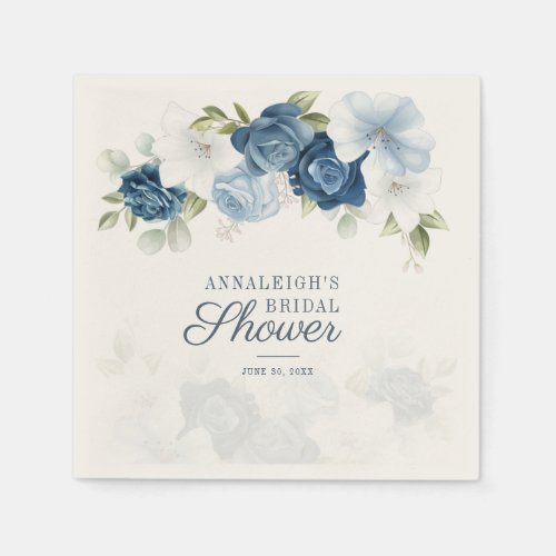 Dusty Blue Floral Greenery Bridal Shower Paper Napkins