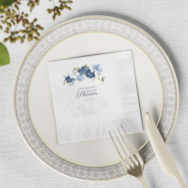Dusty Blue Floral Greenery Bridal Shower Paper Napkins (Creator Uploaded)