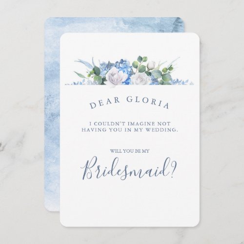 Dusty Blue Floral Greenery Bridesmaid Proposal Invitation