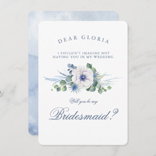 Dusty Blue Floral Greenery Bridesmaid Proposal Invitation