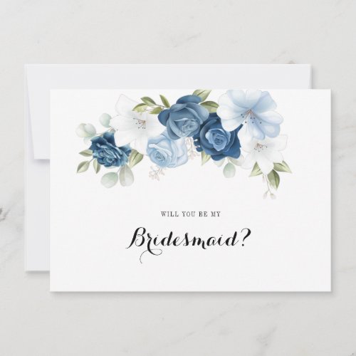 Dusty Blue Floral Greenery Bridesmaid Proposal Invitation