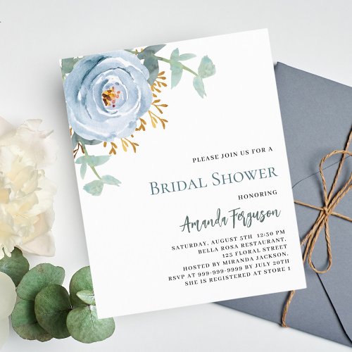 Dusty blue floral greenery budget Bridal Shower