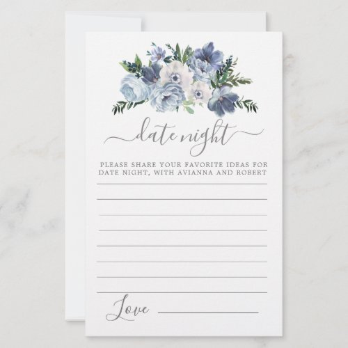 Dusty Blue Floral Greenery Date Night Card