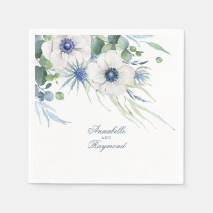 Dusty Blue Floral Greenery Elegant Watercolor Napkins