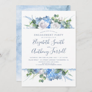 Dusty Blue Floral Greenery Engagement Party Invitation