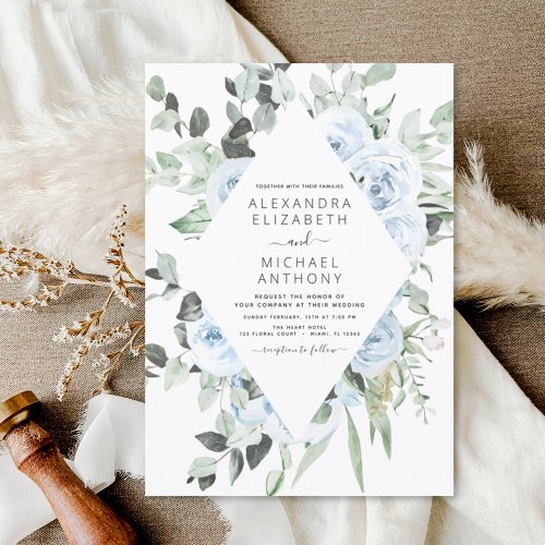 Dusty Blue Floral Greenery Eucalyptus Wedding Invi Invitation