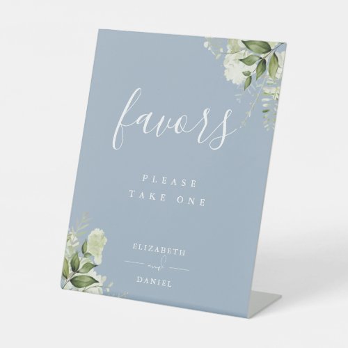 Dusty Blue Floral Greenery Favors Table Pedestal Sign