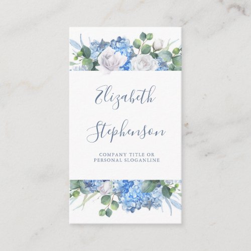 Dusty Blue Floral Greenery _ Hydrangea Blooms Business Card