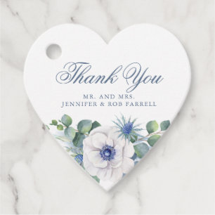 Dusty Blue Floral Greenery Love Heart Wedding Favor Tags