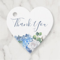 Dusty Blue Floral Greenery Love Heart Wedding Favor Tags
