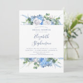 Dusty Blue Floral Greenery Modern Bridal Shower Invitation (Standing Front)