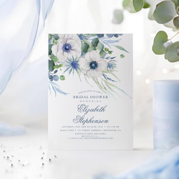 Dusty Blue Floral Greenery Modern Bridal Shower Invitation by lovelywow at Zazzle
