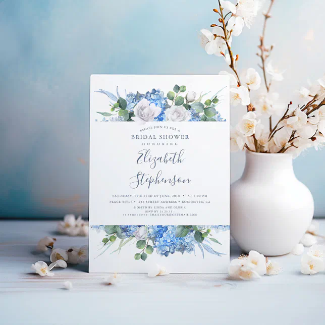 Dusty Blue Floral Greenery Modern Bridal Shower Invitation Zazzle