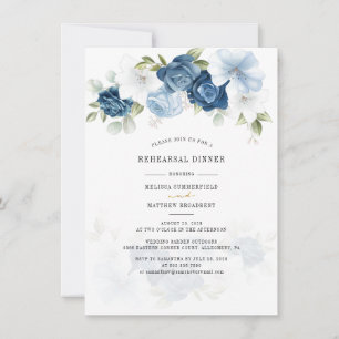 Dusty Blue Floral Greenery Rehearsal Dinner Invitation