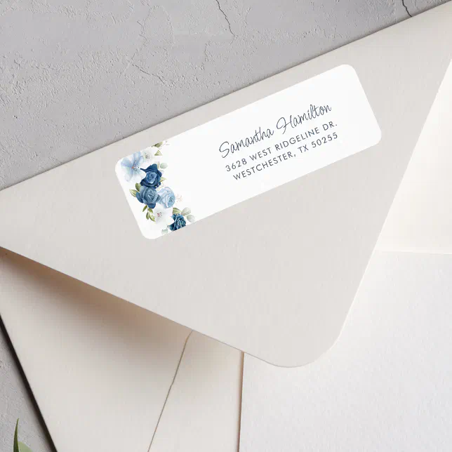 Dusty Blue Floral Greenery Return Address Label | Zazzle