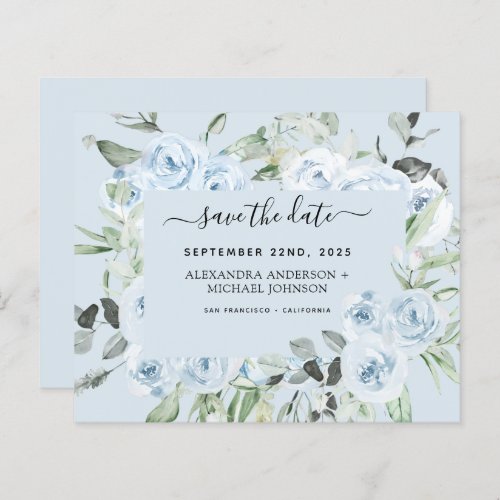 Dusty Blue Floral Greenery Save the Date
