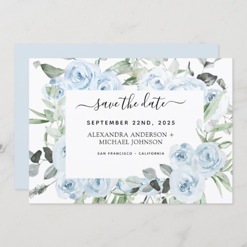 Dusty Blue Floral Greenery Save the Date  Invitation