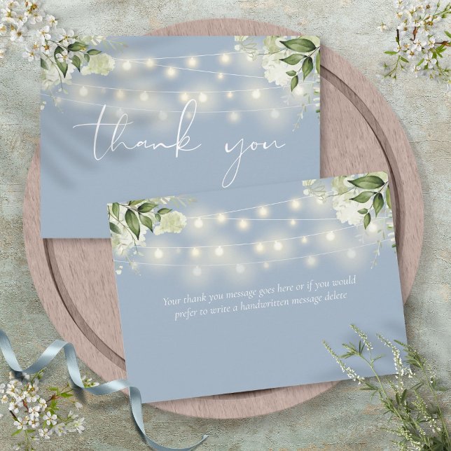 Dusty Blue Floral Greenery String Lights Thank You Card (Dusty Blue Floral Greenery String Lights Thank You Card)