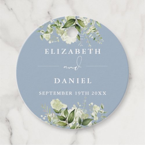 Dusty Blue Floral Greenery Thank You Wedding Favor Tags