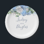 Dusty Blue Floral Greenery Wedding Hydrangea Paper Plates<br><div class="desc">White flowers,  hydrangea and eucalyptus greenery - floral dusty blue wedding / special party summer outdoors paper plates</div>