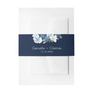 Dusty Blue Floral Greenery Wedding Invitation Belly Band