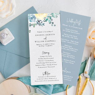 Dusty Blue Floral Greenery Wedding Program