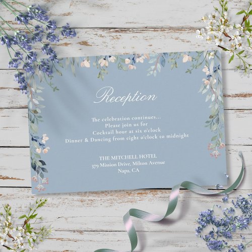 Dusty Blue Floral Greenery Wedding Reception Enclosure Card