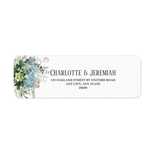 Dusty Blue Floral Greenery Wedding Return Address Label