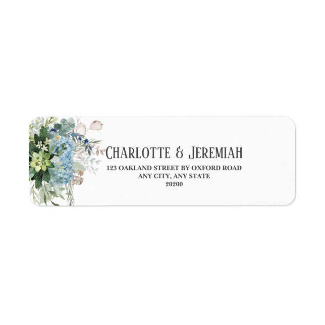 Dusty Blue Floral Greenery Wedding Return Address Label (Front)