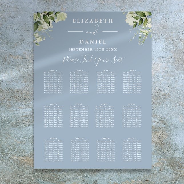 Dusty Blue Floral Greenery Wedding Seating Chart (Dusty Blue Floral Greenery Wedding Seating Chart)