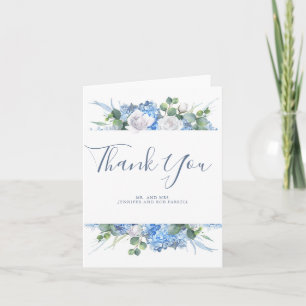 Dusty Blue Floral Greenery Wedding Thank You Card