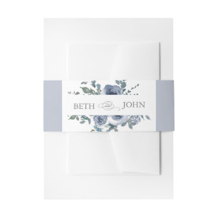 Dusty Blue Floral & Grey  Invitation Belly Band
