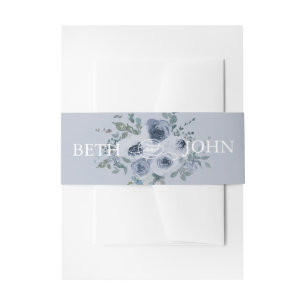 Dusty Blue Floral & Grey  Invitation Belly Band