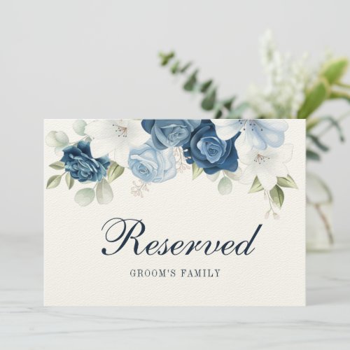 Dusty Blue Floral Grooms Family Reserved Sign Invitation