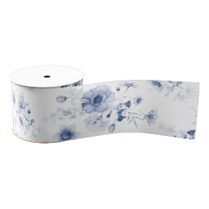 Dusty Blue Floral Grosgrain Ribbon