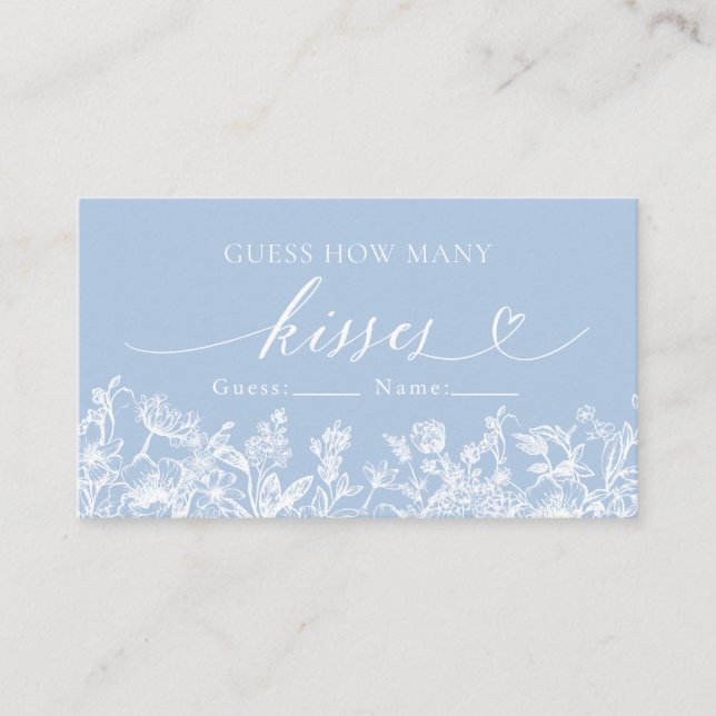 Dusty Blue Floral Guess How Many Kisses Game Enclosure Card (Front)
