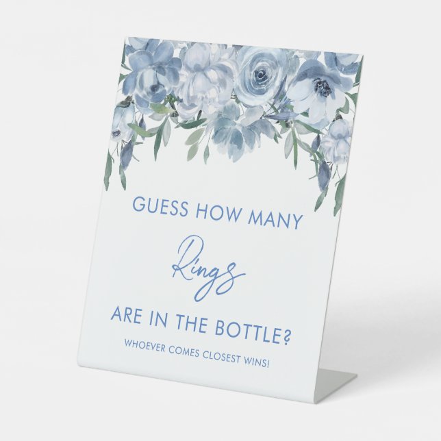 Dusty Blue Floral Guess How Many Rings Game Sign (Front)