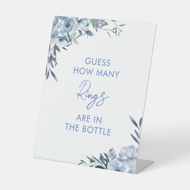 Dusty Blue Floral Guess How Many Rings Game Sign (Front)