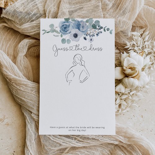 Dusty blue floral Guess the dress bridal game