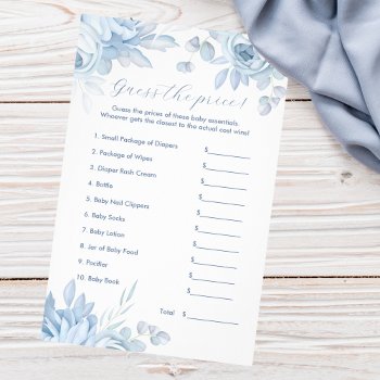 Dusty Blue Floral Guess The Price Baby Shower Game Flyer by DBDM_Creations at Zazzle