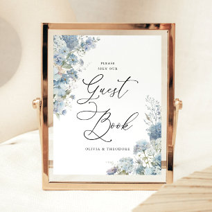 Dusty Blue Floral Guest Book Wedding Table Pedestal Sign