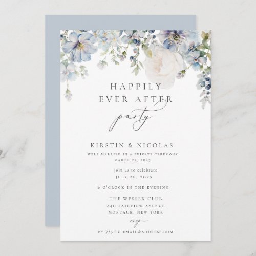 Dusty Blue Floral Happily Ever After Party Invitation