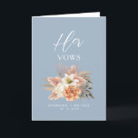 Dusty Blue Floral Her Vows Booklet Holiday Card<br><div class="desc">This elegant folded vow booklet features the title “Her Vows” with a soft dusty blue background and romantic peach watercolor florals. Personalize with the couple’s names and wedding date for a heartfelt keepsake. Ideal for rustic, boho, or garden weddings, this folded card provides a beautiful space to handwrite vows and...</div>