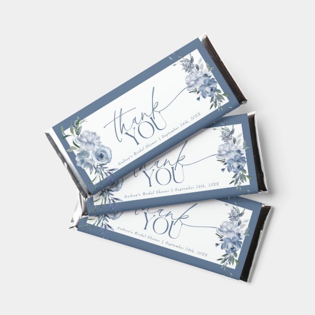 Dusty Blue Floral Hershey Bar Favors (Front)