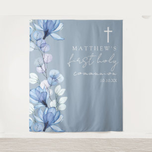 Dusty Blue Floral Holy Communion Photo Backdrop