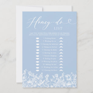 Dusty Blue Floral Honey Do List Bridal Shower Game Invitation