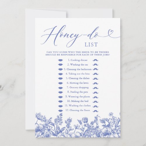 Dusty Blue Floral Honey Do List Bridal Shower Game Invitation